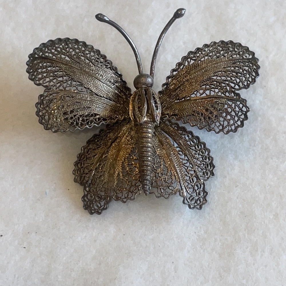 vintage 925 silver gilt‎ filigree butterfly brooch/pin